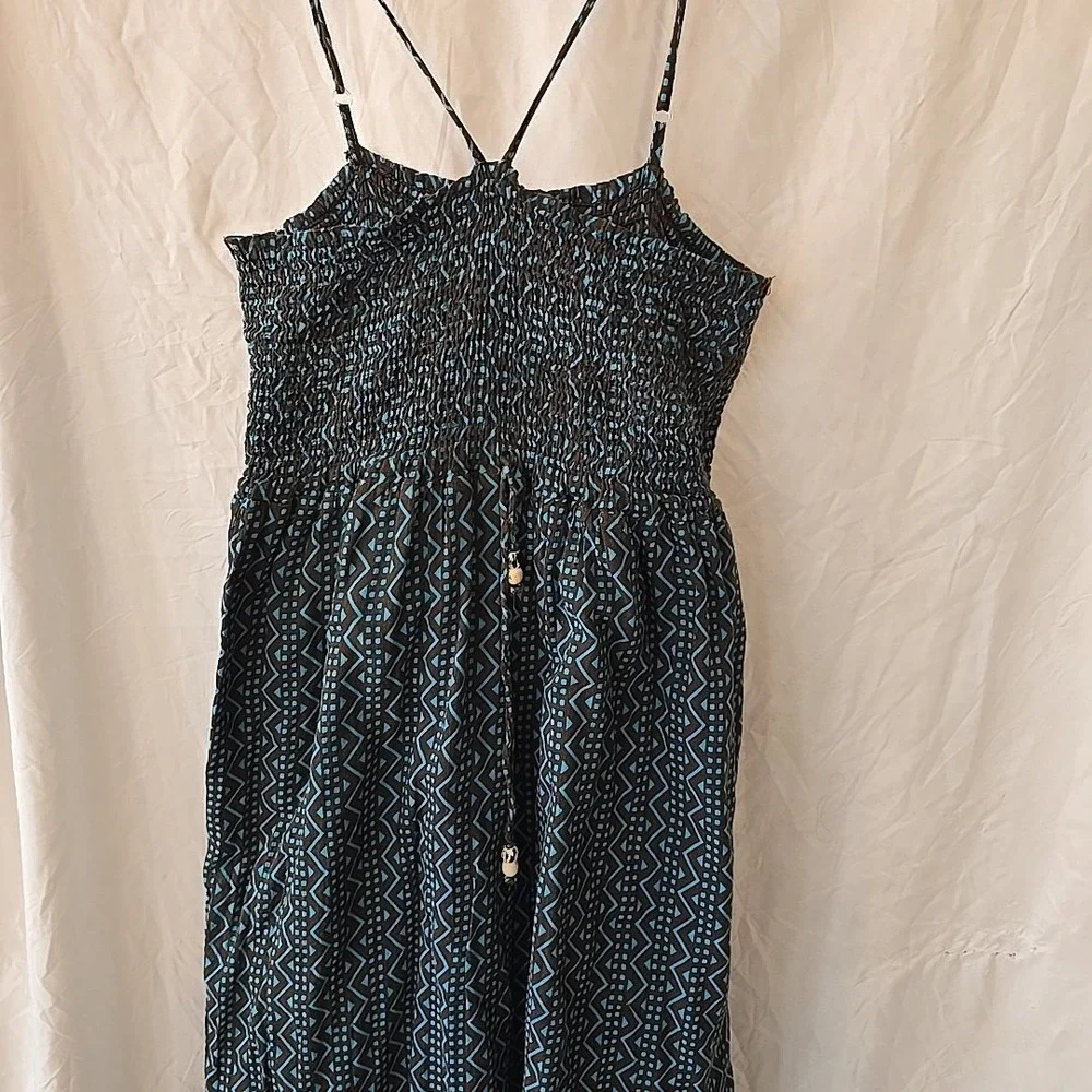 Funky People Dress Sz M Boho Hippie Festival Smock Bodice Wood Beads Bubble Hem‎